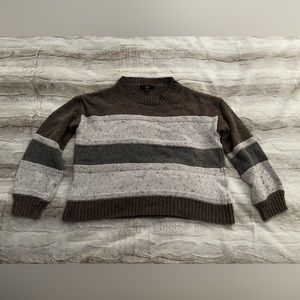 Lulus Snuggle Season Grey Multi Striped Balloon Sleeve Sweater